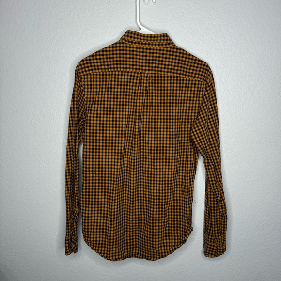 Old Navy Long Sleeve Button Down Plaid Slim Fit Orange and Dark Blue Size Medium - Picture 4 of 4
